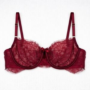 Victoria's Secret Very Sexy Lace Demi Bra 36DD Burgundy Red Unlined Eyelash